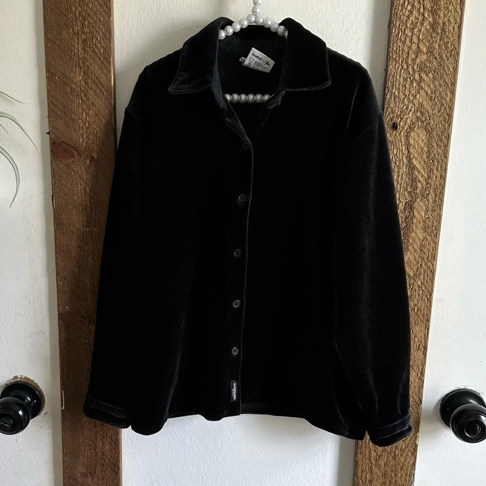 Vintage 90s Oshkosh B’Gosh Genuine Girls Luxurious Black Velvet Button Up Shirt